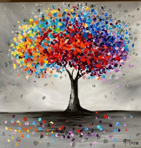 apéro peinture au couteau rainbow tree