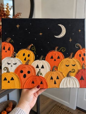 Atelier peinture sur toile : Citrouilles texturées